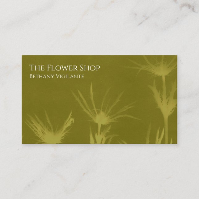Olive Green Flower Business Card  (Front)