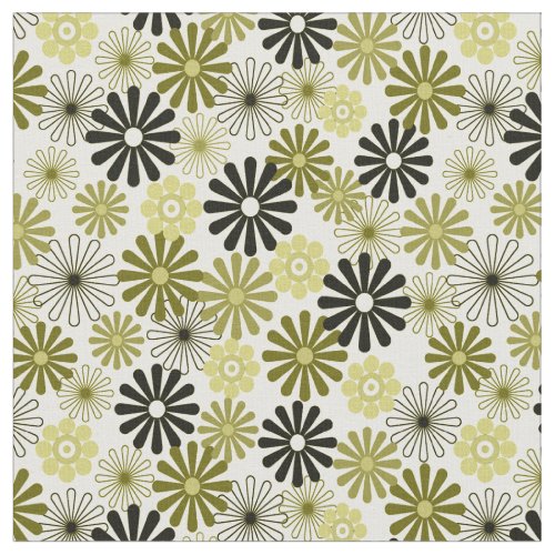 Olive green flowers 1960_x style fabric