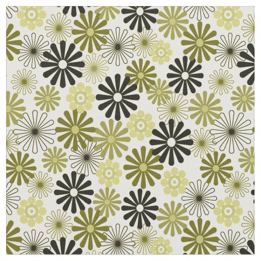 Olive green flowers 1960-x style fabric