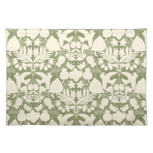 Olive Green Folk Art Otomi Symmetrical Pattern Cloth Placemat
