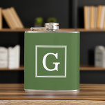 Olive Green Framed Monogram Hip Flask<br><div class="desc">Modern and trendy monogram initial.</div>