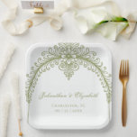 Olive Green French Flourish Arch Wedding Paper Plates