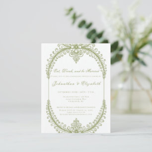 Olive Green French Flourish Frame Rehearsal Dinner Invitation