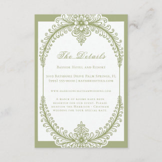 Olive Green French Flourish Frame Wedding Enclosure Card