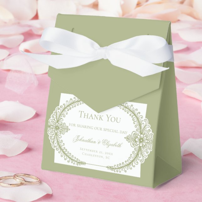 Olive Green French Flourish Frame Wedding Favor Boxes (Wedding)