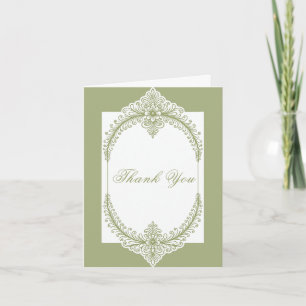 Olive Green French Flourish Frame Wedding Letterpress Thank You Card