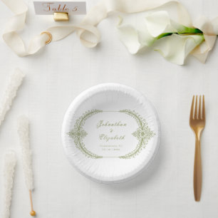 Olive Green French Flourish Frame Wedding Paper Bowls