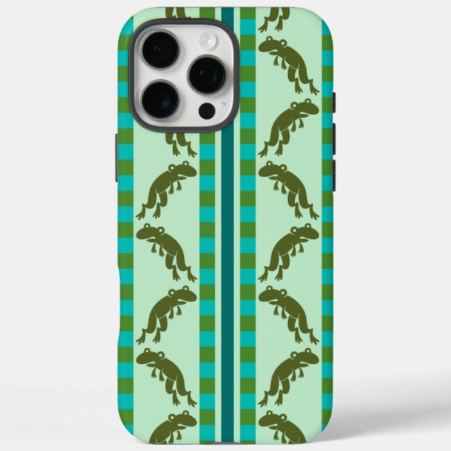 Olive Green Frog Pattern with Checkerboard Stripes Case-Mate iPhone Case (Back)