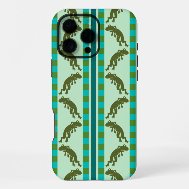 Olive Green Frog Pattern with Checkerboard Stripes Iphone Case (Back)