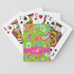 Olive Green Fuchsia Pink Modern Paisley Monogram Playing Cards at Zazzle