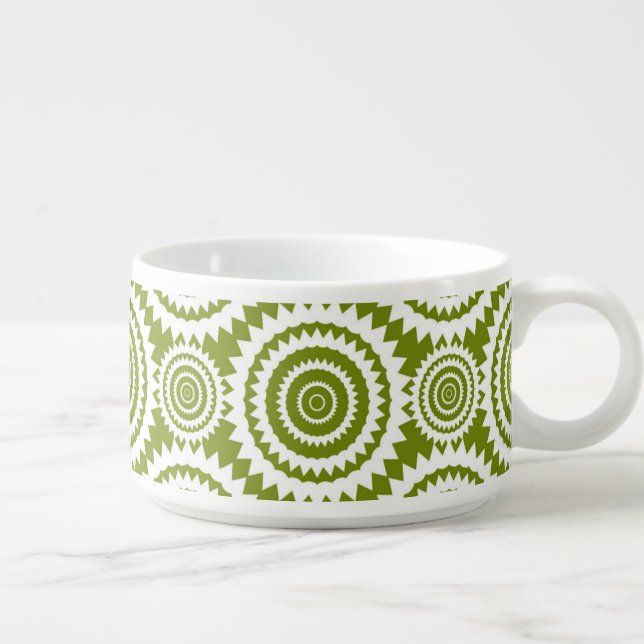 Olive Green Geometric Design Cute Pattern Bowl (Left)