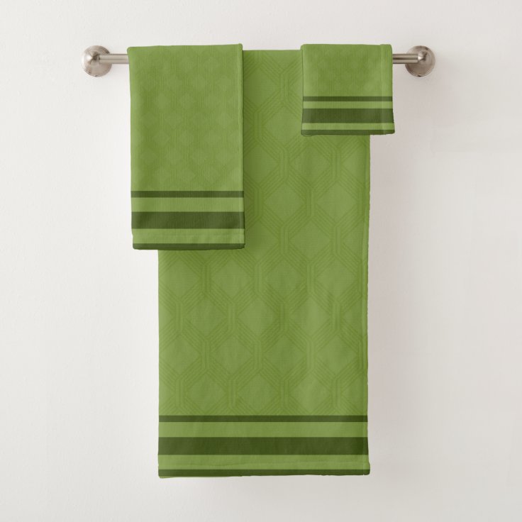 Olive Green Geometric Pattern Bath Towel Set Zazzle