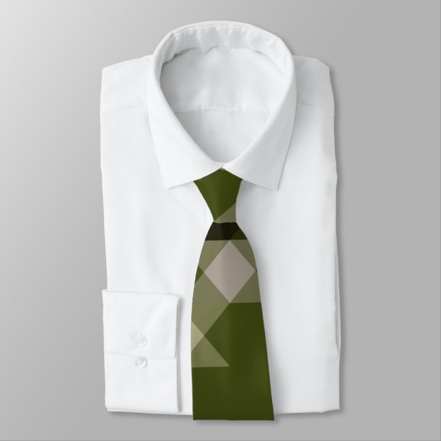 olive green geometric pattern neck tie (Tied)