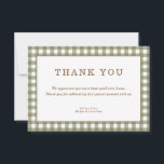 Olive Green Gingham Baby Shower  Thank You Card<br><div class="desc">This design features olive green gingham and stunningly simple autumn brown typography. This design in entirely gender neutral and perfect for the fall season.</div>