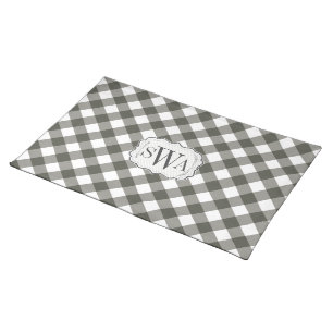 Olive Green Gingham Monogram Farmhouse style Cloth Placemat