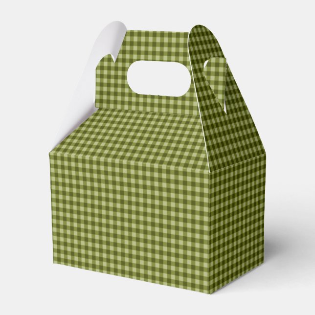 Olive Green Gingham-PARTY FAVOR BOX, gable box (Front Side)