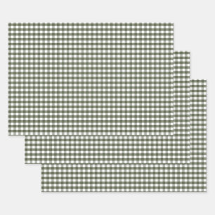 Olive Green Gingham Patterned Wrapping Paper Sheets