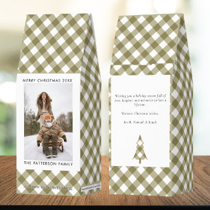Olive Green Gingham Plaid Pattern Photo Christmas Roasted Coffee
