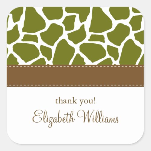 Olive Green Giraffe Pattern Square Sticker