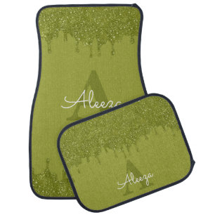 Olive Green Glitter Drips Car Floor Mat