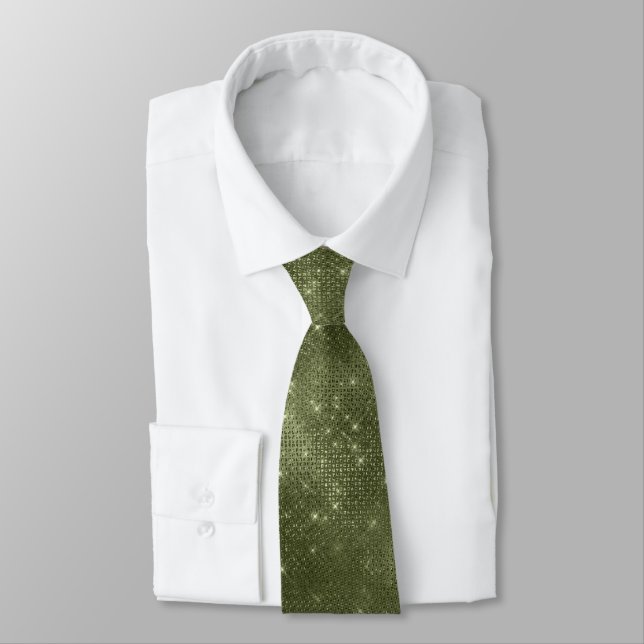 Olive Green Glitter Neck Tie (Tied)