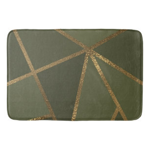 Olive Green Gold Bronze Geometric Glam Chic Bath Mat