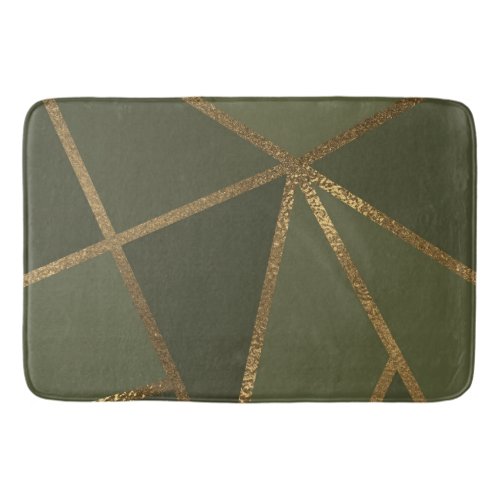 Olive Green Gold Bronze Geometric Glam Chic Bath Mat