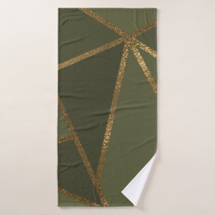 Olive Green Gold Bronze Geometric Glam Chic  Bath Towel Set