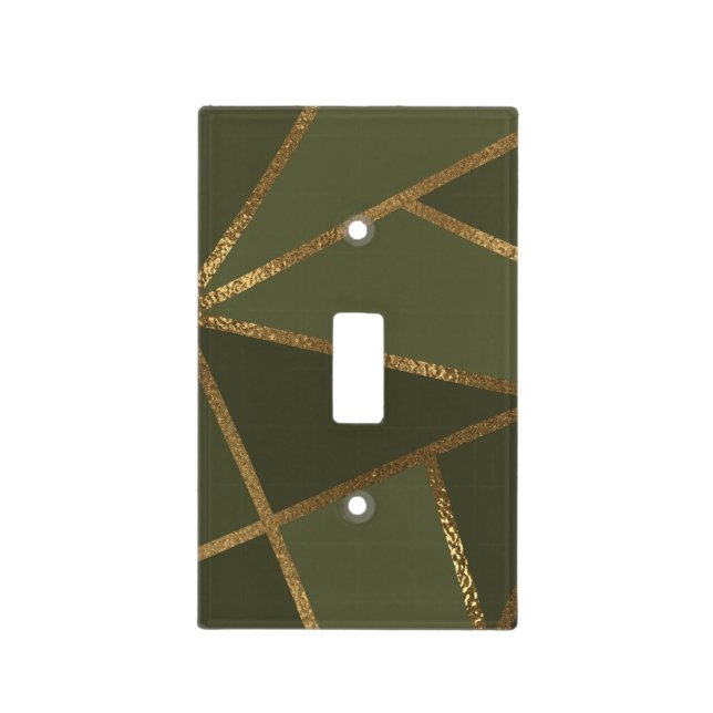 Olive Green Gold Bronze Geometric Glam Chic  Light Switch Cover (Front)