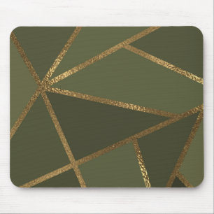 Olive Green Gold Bronze Geometric Glam Chic Office Mouse Pad