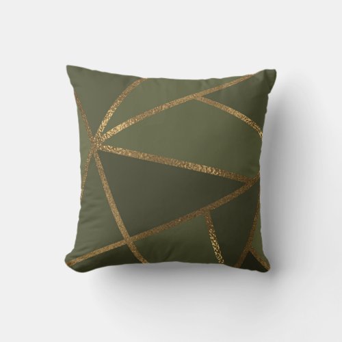 Olive Green Gold Bronze Geometric Glam Chic  Throw Pillow