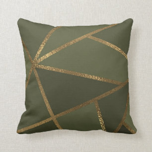 Olive Green Gold Bronze Geometric Glam Chic Throw Pillow