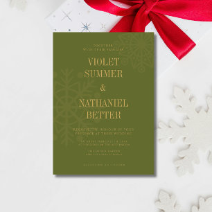 Olive Green & Gold Clean Snowflake Winter Wedding Invitation