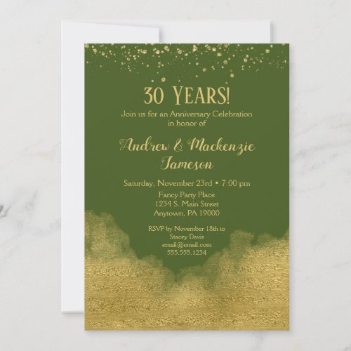 Olive Green Gold Confetti Anniversary Invitation