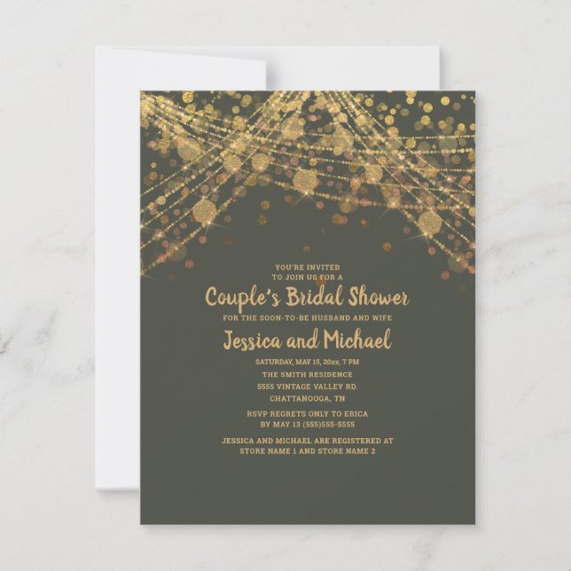 Olive Green Gold Couple's Bridal Shower Invitation (Front)