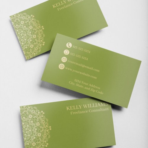 Olive Green Gold Foil Floral Luxury Branding Business Cards