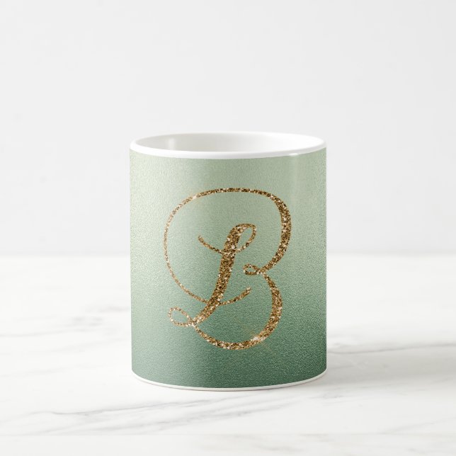 Olive Green Gold Glitter Letter B Coffee Mug (Center)