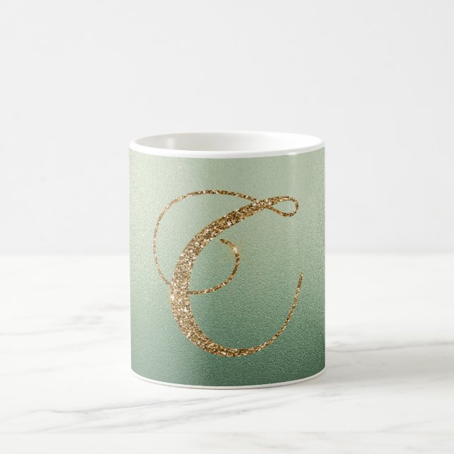 Olive Green Gold Glitter Letter C Coffee Mug (Center)