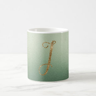 Olive Green Gold Glitter Letter I (as in Isabel) Coffee Mug