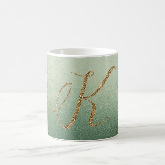 Olive Green Gold Glitter Letter K Coffee Mug (Center)