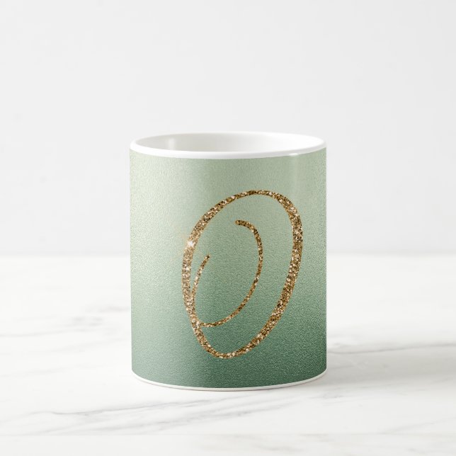 Olive Green Gold Glitter Letter O (as in Olivia) Coffee Mug (Center)