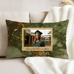 Olive Green Gold Marble Custom Graduation Photo Accent Pillow