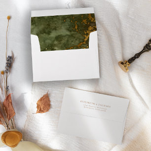 Olive Green Gold Marble Wedding Envelope