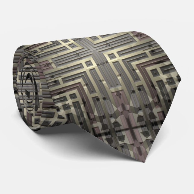 Olive Green Gold Metalic Pattern Neck Tie (Rolled)