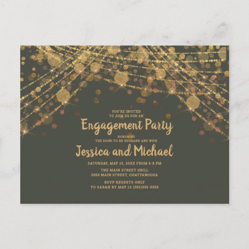 Olive Green Gold String Lights Engagement Party Postcard