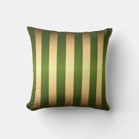 Olive Green Gold Stripes Pattern Throw Pillow