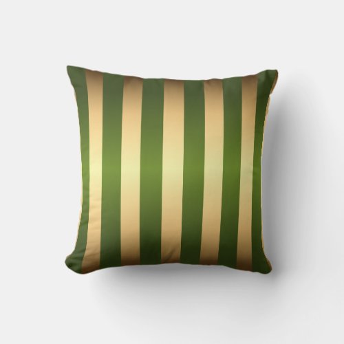 Olive Green Gold Stripes Pattern Throw Pillow