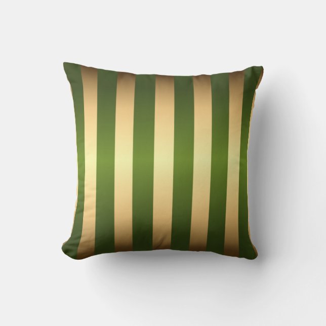 Olive Green Gold Stripes Pattern Throw Pillow (Front)