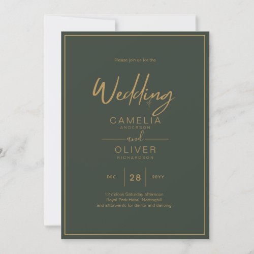 Olive Green Gold Text Script Elegant Modern Invita Invitation