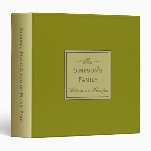 Olive Green Gold Unique Photo Album  Recipes Book 3 Ring Binder